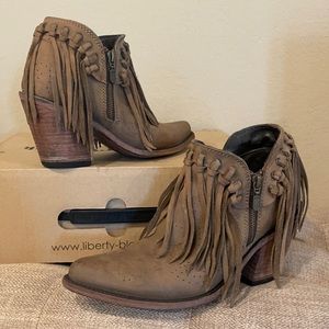 Liberty Black Genuine Leather Fringe Ankle Boots